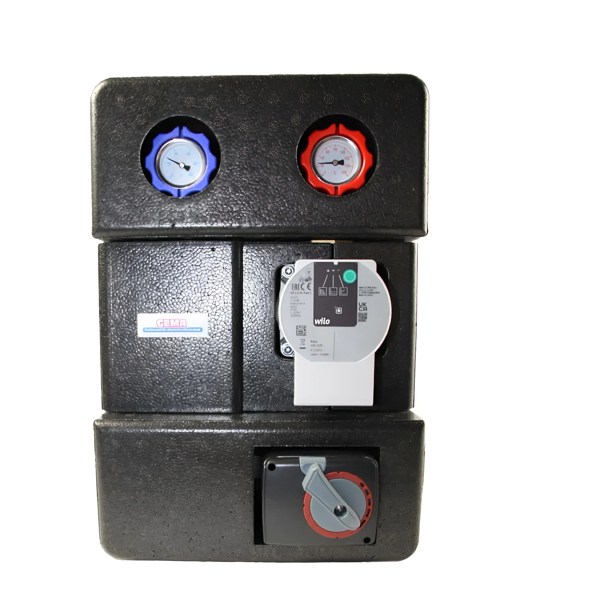 GEMA Pumpengruppe DN25 mit Dreiwege-Mischventil.