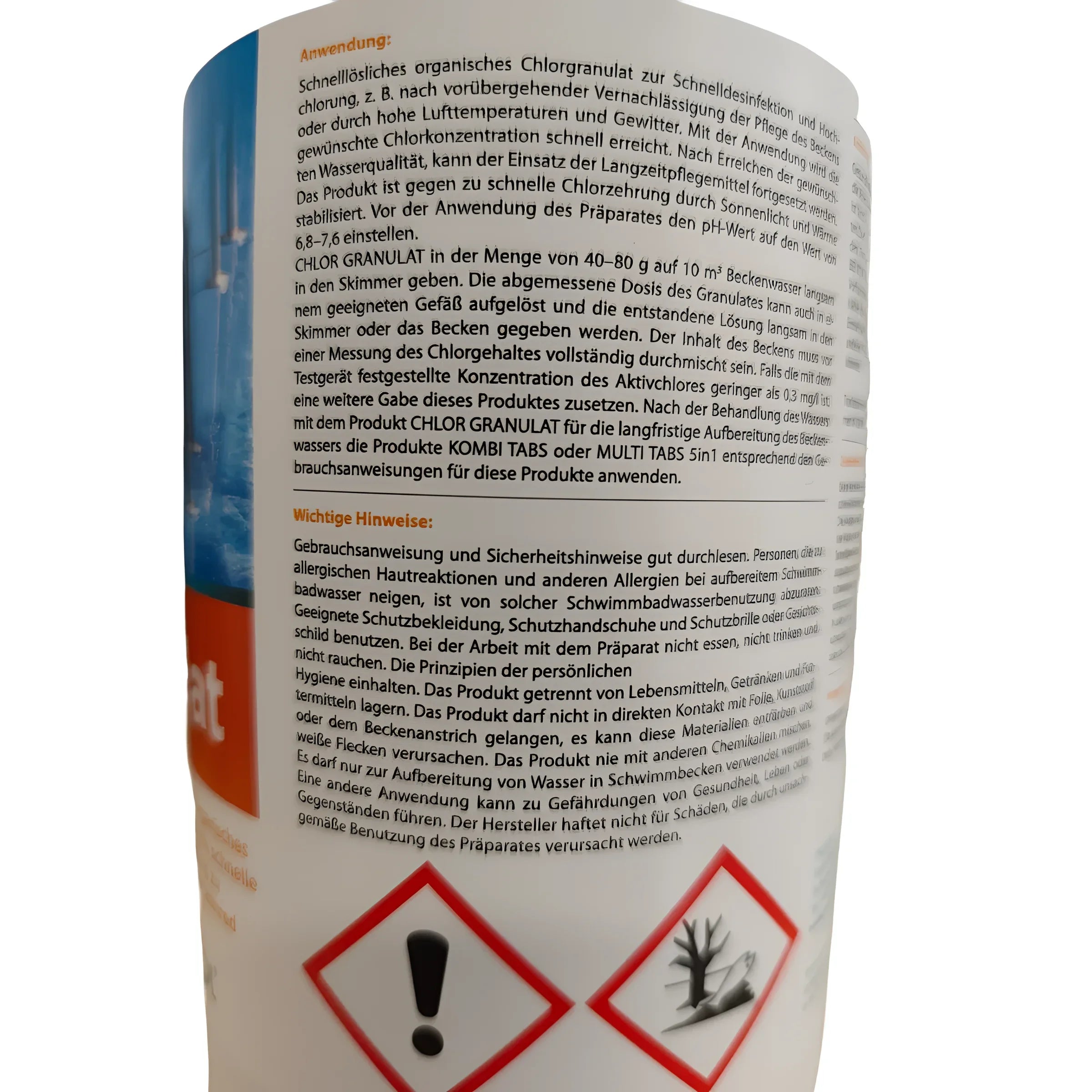 Poolchlorprodukt mit aktivem Chlor für effiziente Wasserdesinfektion und Boilerpflege