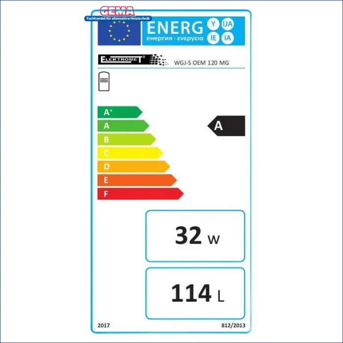 Energieeffizienzlabel für Trinkwasserspeicher 120 Liter mit 2 kW Heizstab