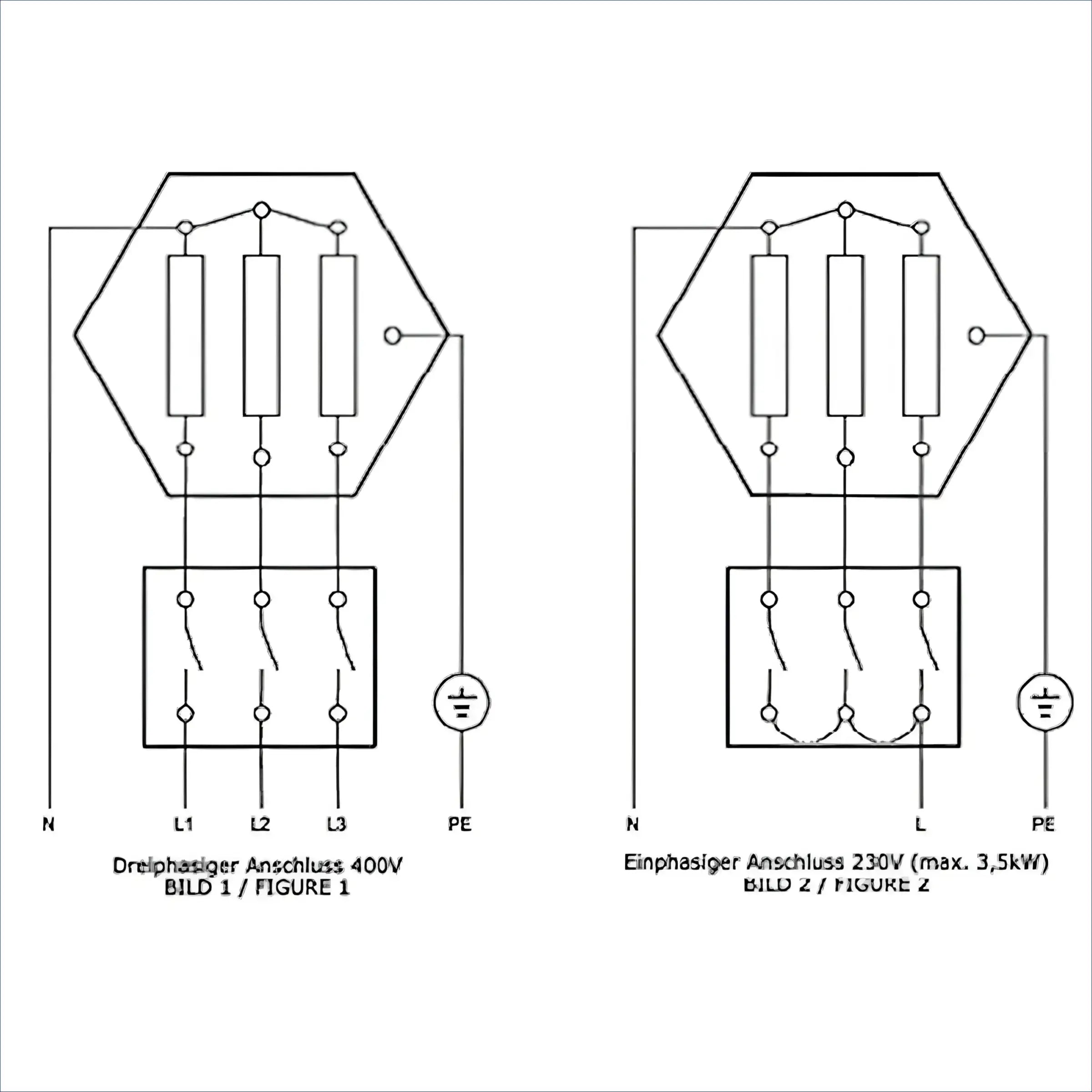 Elektrische Verdrahtungsdiagramme für Heizstab Heizpatrone Elektroheizstab 2,5-9 kW AG