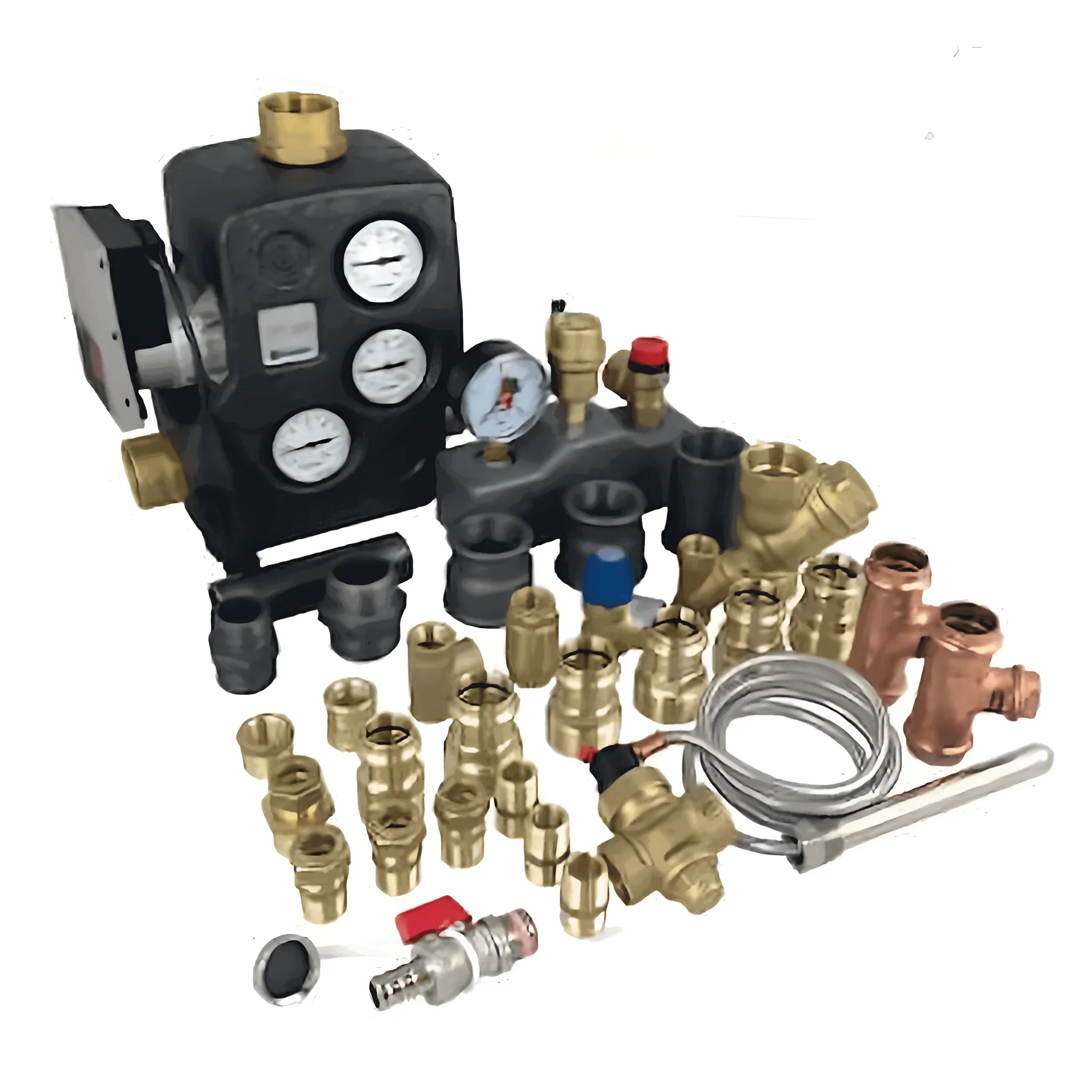 Bild zeigt Anschlusspaket Atmos GSE 40-50 kW mit Profipress Rotguss und Reduziestück Schwarz