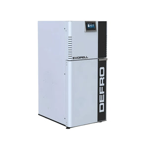 Weiße und schwarze Pelletkessel von Defro Evopell, 15 kW, effiziente Heiztechnik