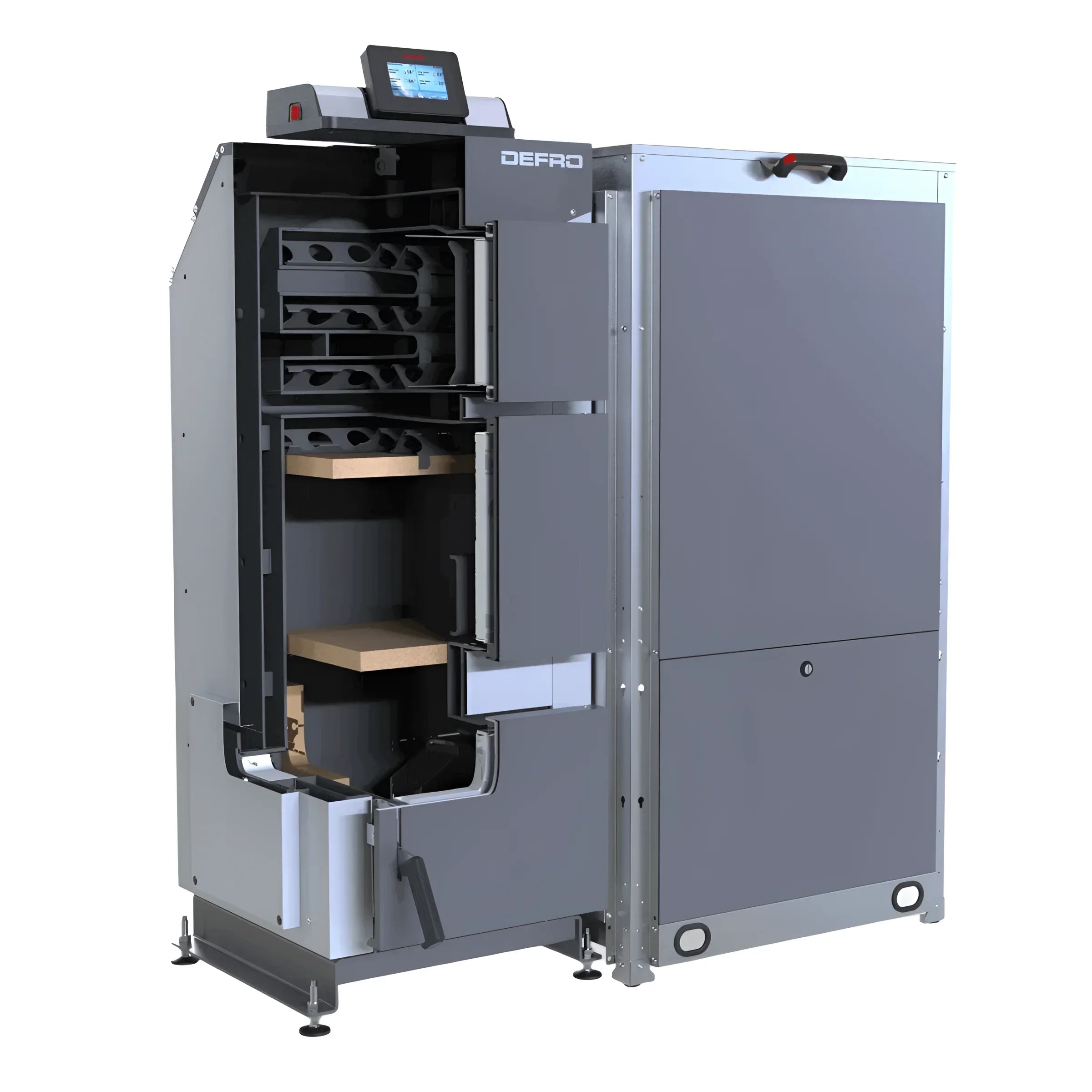 Grauer und silberner Holz-Brennkammerofen für Pelletkessel Defro Optima Ekopell 18 kW