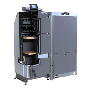 Grauer und silberner Holz-Brennkammerofen für Pelletkessel Defro Optima Ekopell 18 kW