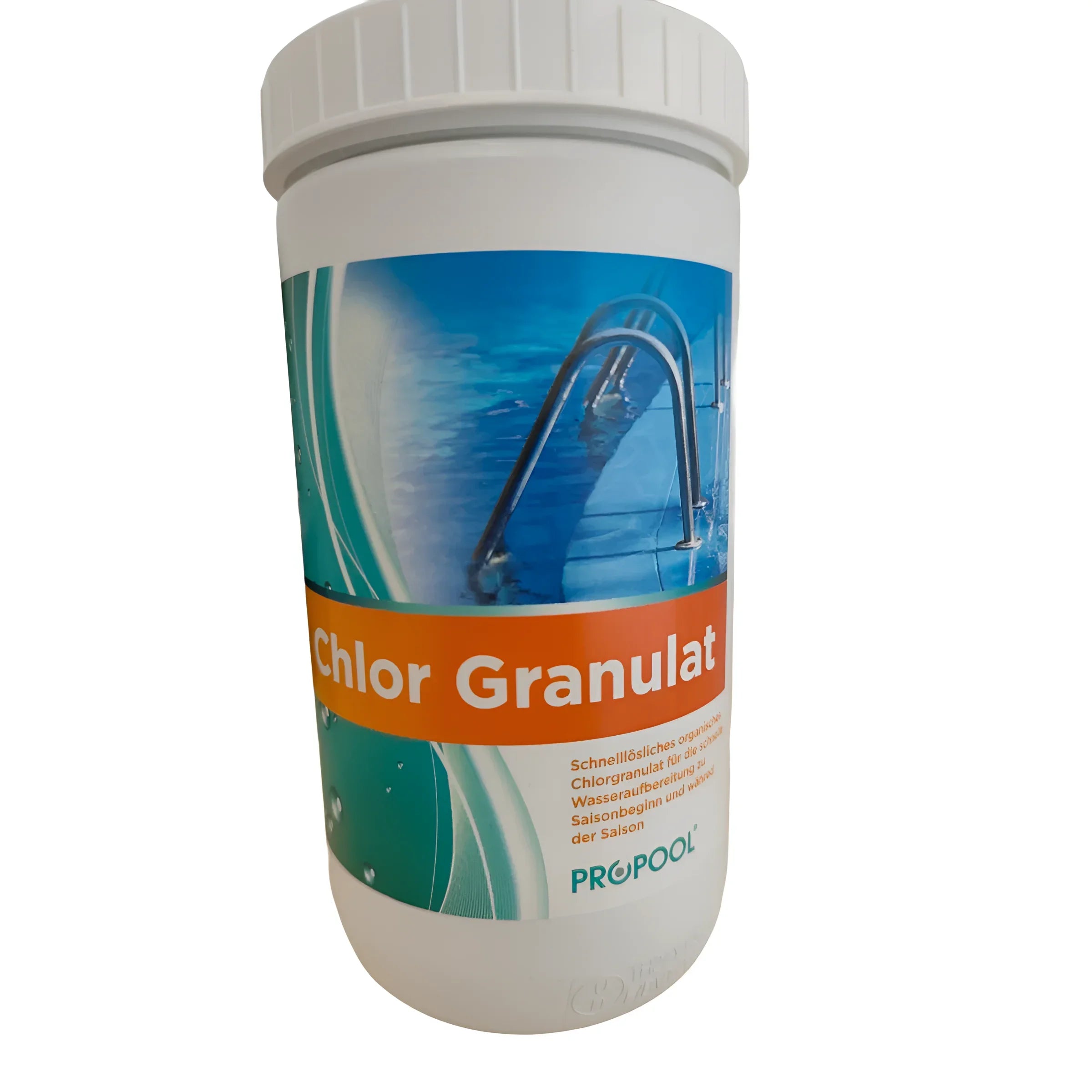 Weiße Container mit Poolchlorgranulat für effiziente Wasserdesinfektion und aktivem Chlor