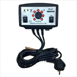 Schwarze Pumpensteuerung Master DE.10 EU 19 mit Sensor und Netzkabel
