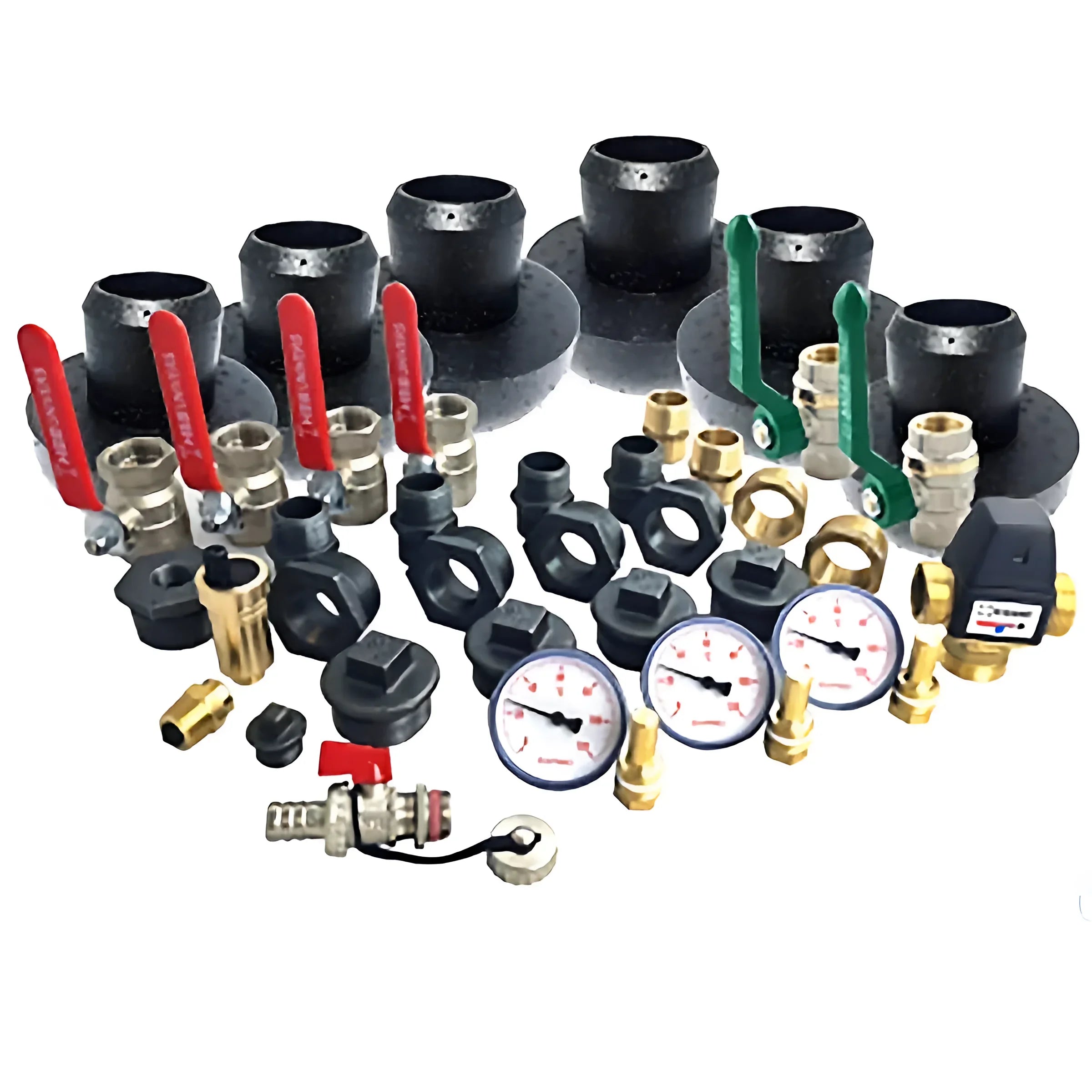 🔧 Atmos Holzvergaserkessel Komplettpaket: Zubehörteile mit Ventilen, Manometern und Fittings für effiziente Heizsysteme.