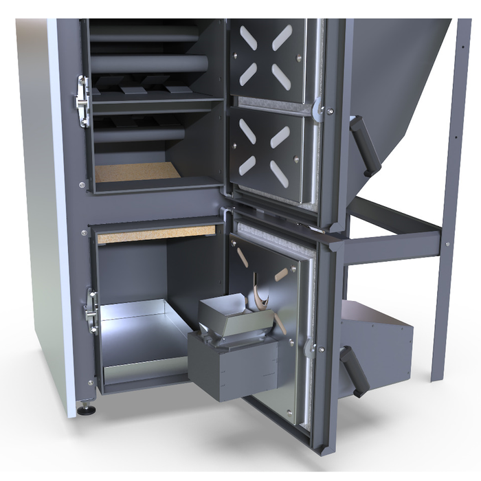 Detailansicht des Pelletkessels NEXTPELL+ 16 kW mit innovativer Technik für effiziente 🌱 Heizlösung.