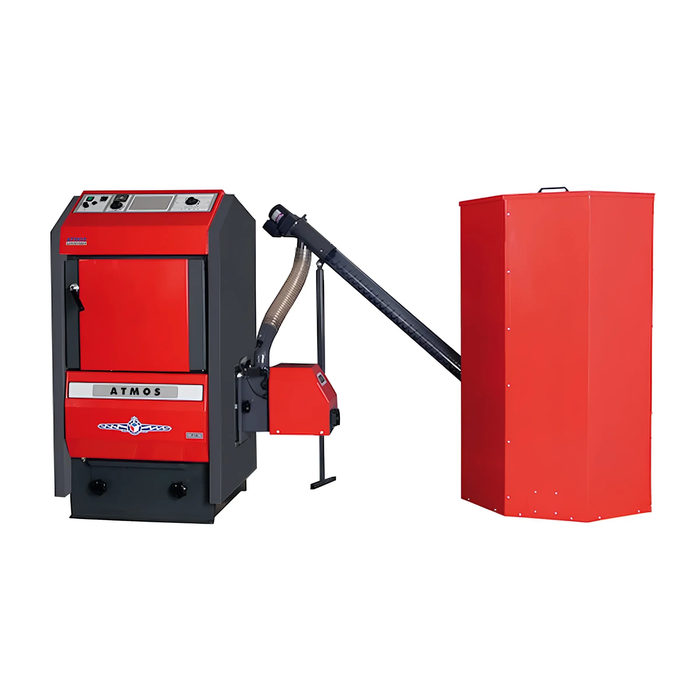 Atmos Pelletsilo 🔥 mit kompakter Bauweise für optimale Lagerung von Holzpellets ♻️ und einfache Handhabung.