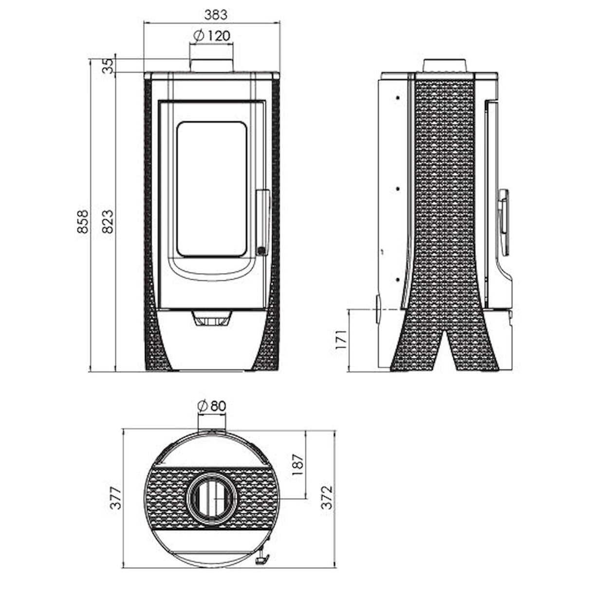 Designerski kominek żeliwny Plamen Tara – niezależny od powietrza w pomieszczeniu