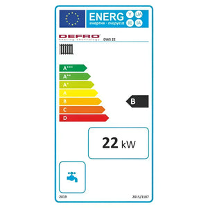 Energieeffizienzlabel für Heizgerät Festbrennstoffkessel Defro DWS 22 kW BImSchV-konform