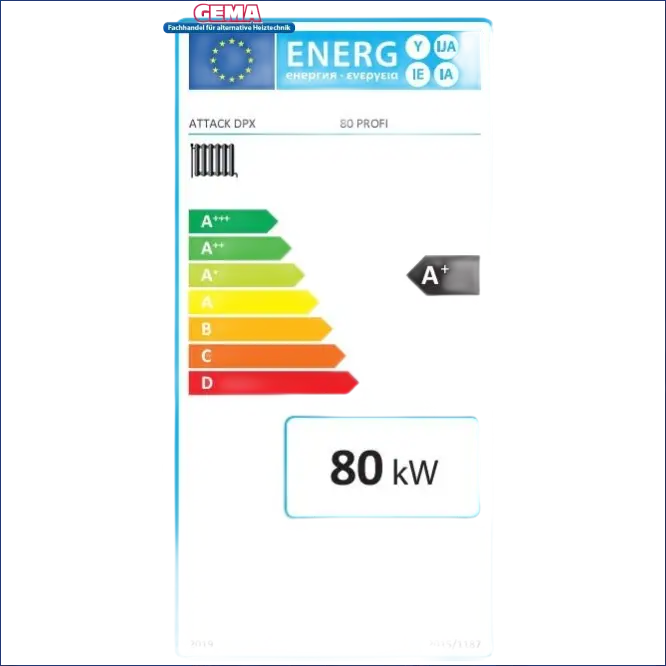 Energieeffizienzlabel für Attack DPX Profi Holzvergaser mit bedienerfreundlicher PID-Regelung