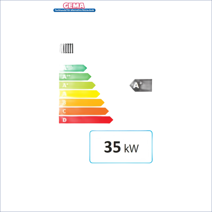 Energieeffizienzlabel für den Attack SLX Kombikessel für Holz und Pellets 35 kW