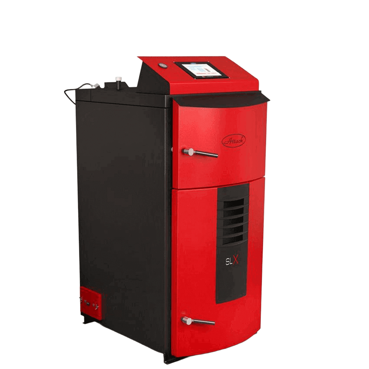 Rotes und schwarzes Heizkesselbild für Attack SLX Lambda Holzvergaser 55 kW