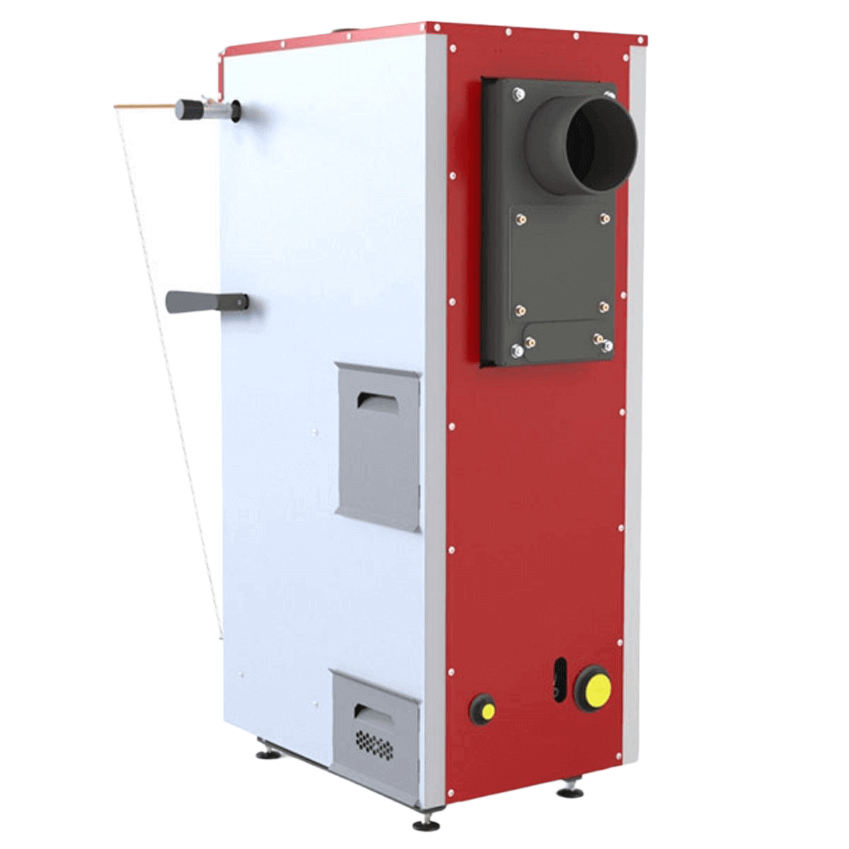 Industrieofen in Rot und Weiß für effiziente Verbrennung, Festbrennstoffkessel Defro DWS 22 kW