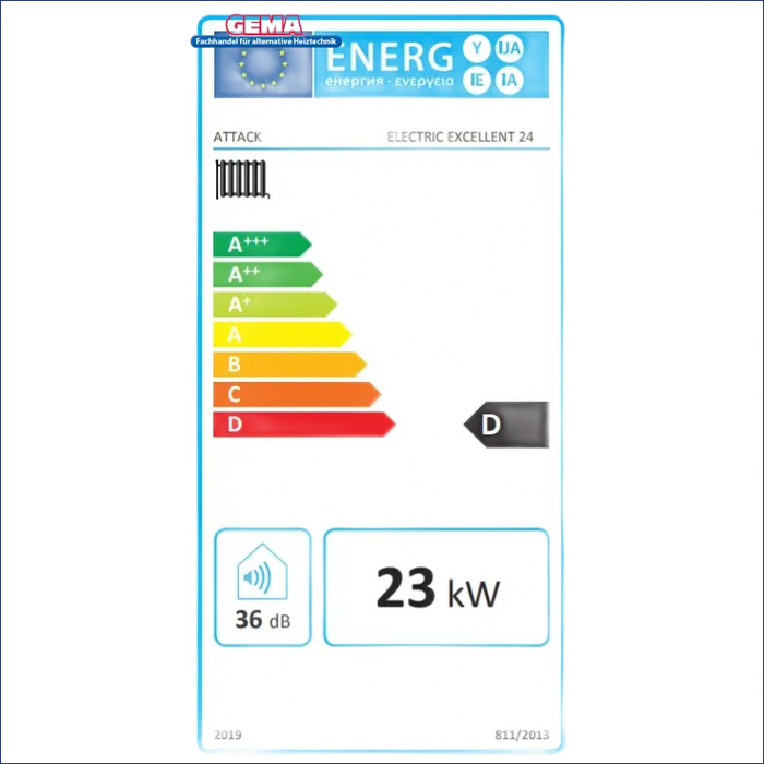 Energieeffizienzlabel für den Elektrokessel ATTACK Electric Exellent 24 kW