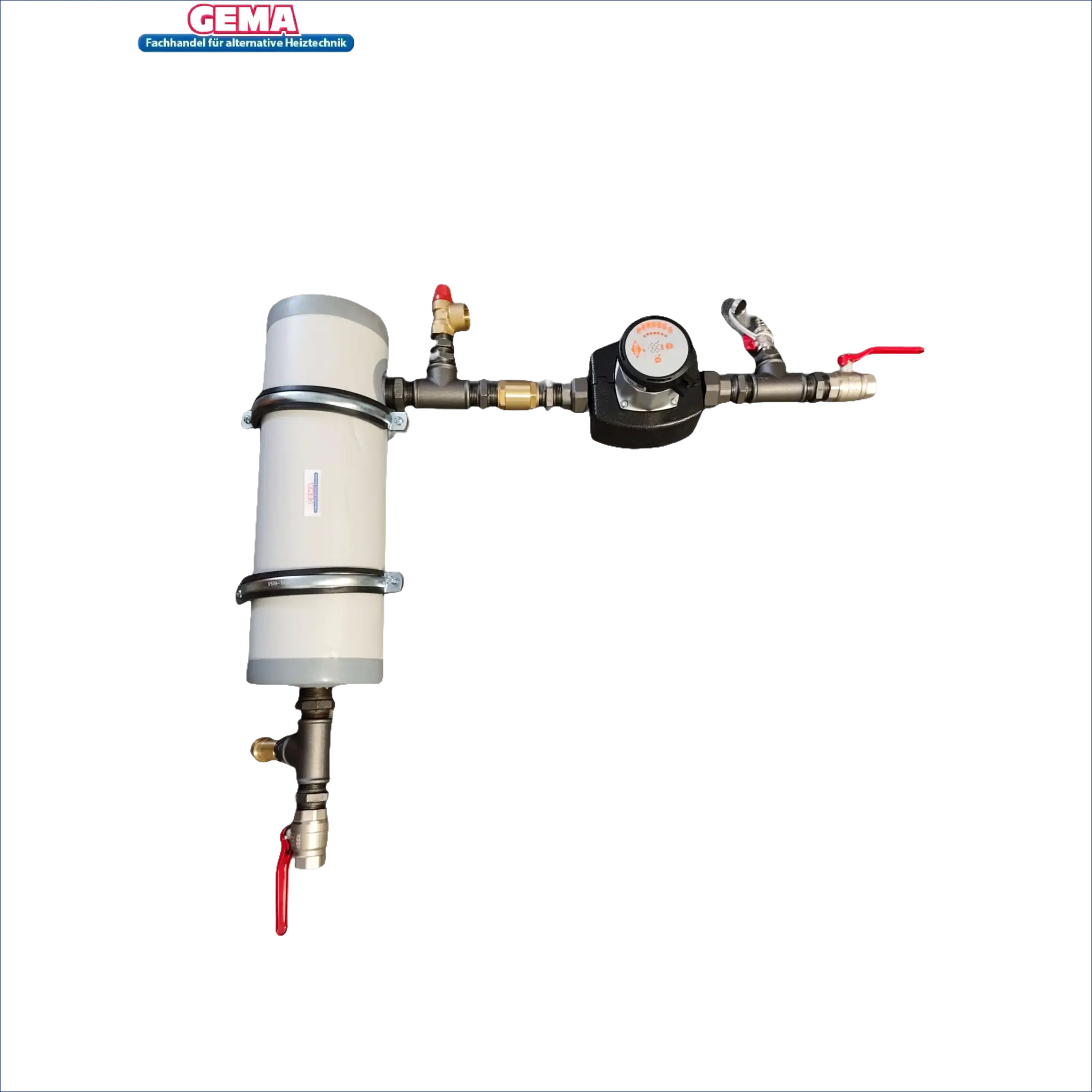 Plomberie-System mit zylindrischem Tank, Druckregler und Ventilen für Gema Heizmodul