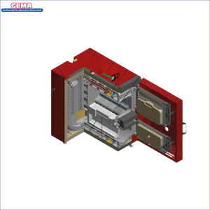Schnittansicht eines roten Holzvergaserkessels IBC GK-7k-öko 36 kW