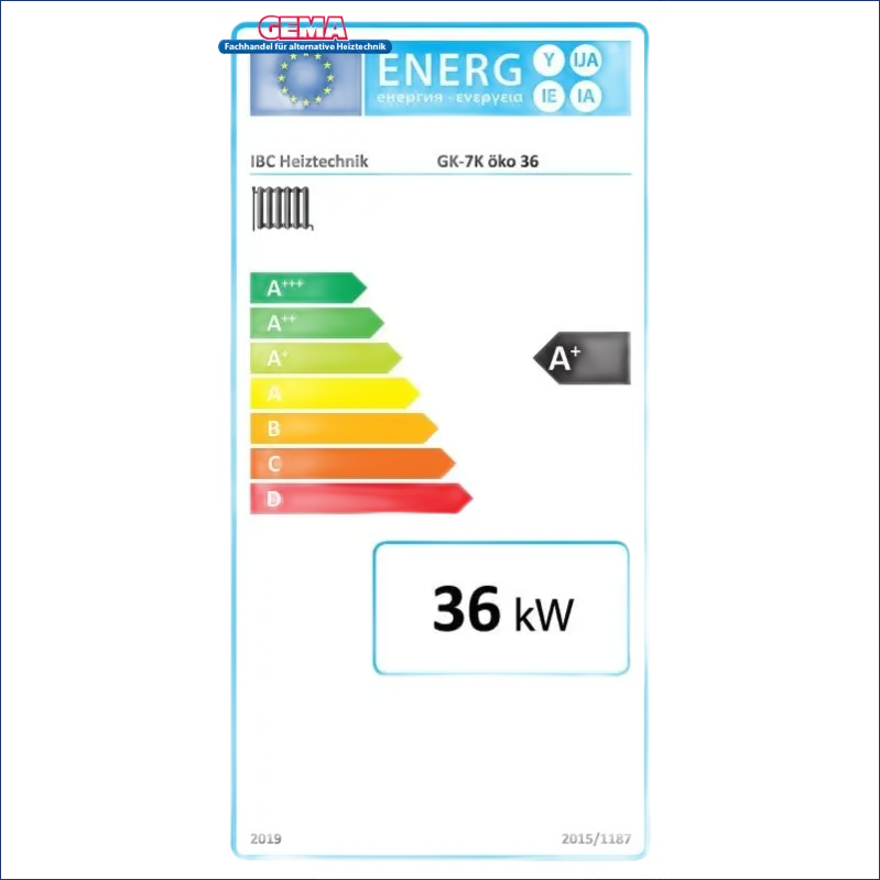 Energieeffizienzlabel für Heizgerät Holzvergaserkessel IBC GK 7k-öko 36 kW