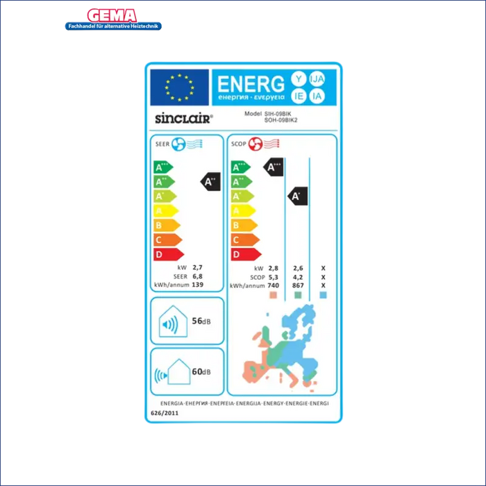 Energieeffizienzlabel für die Klimaanlage Keyon Serie, umweltfreundliche Kühlung