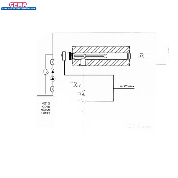 Heizungssystemdiagramm für Nachheizmodul Durchlauferhitzer MDC 400 Heizmodul
