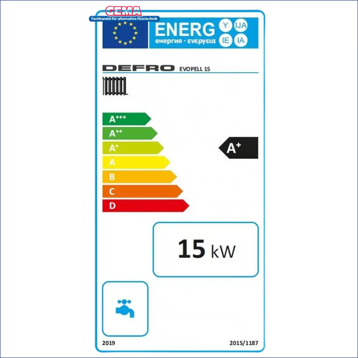 Energieeffizienzlabel für den Pelletkessel EVOPELL von Defro 15 kW, förderfähig