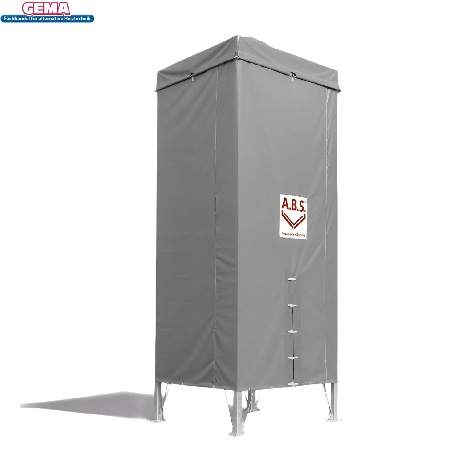 Grauer rechteckiger Container auf Beinen für Pelletsilo mit Gestell, ideal als Boiler-Zubehör