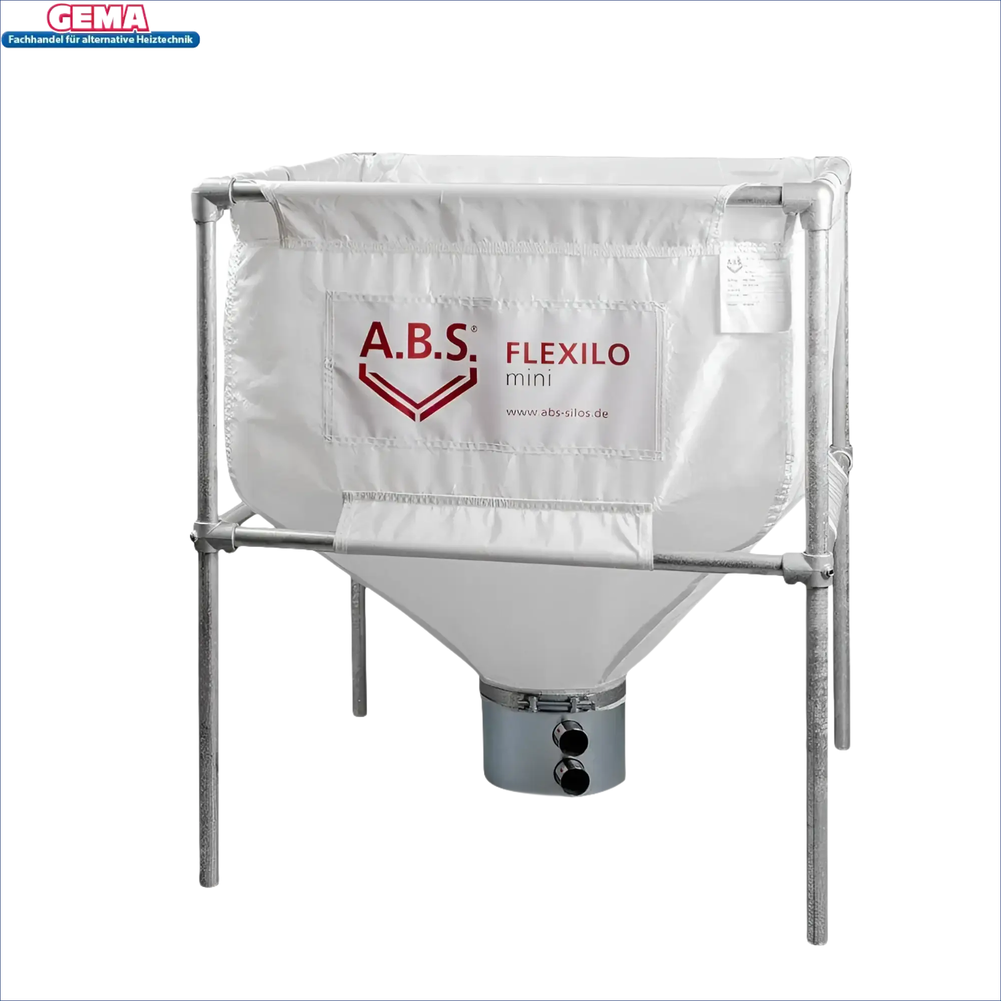 Weiße flexible Pelletsilo mit Metallrahmen, Flexilo® Mini mit Absaugtopf und Schneckenkasten