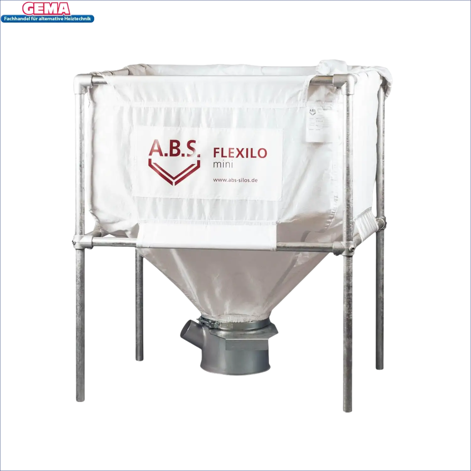 Weiße flexible Pelletsilo mit Metallrahmen, Flexilo® Mini mit Absaugtopf Schneckenkasten