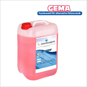 Pinkes Solarfluid in Kunststoffbehälter für Solarpaket Röhrenkollektor HP30 Flachdach