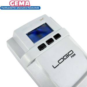 Display of the Sunex LOGO PWM control unit for heating technology 🌞❄️ with buttons and screen.