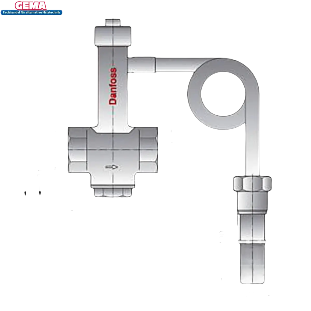 Plumbing valve mit coiled pipe und Maßen, Teil der thermischen Ablaufsicherung für Defro Heizkessel