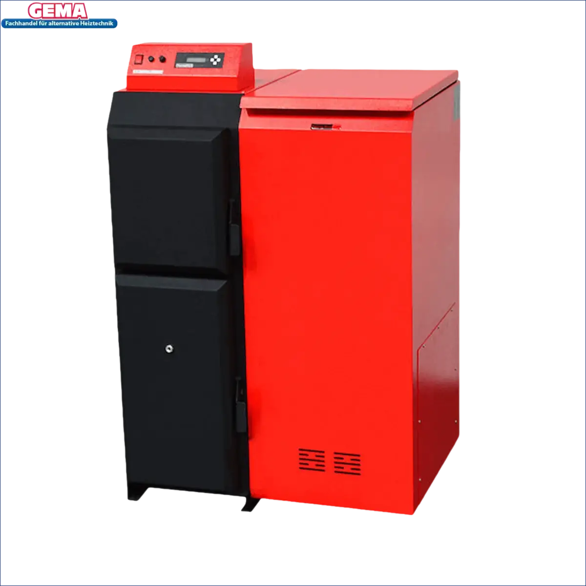 Rotes und schwarzes Heizgerät Thermoflux Pelling 50/185 mit Pufferspeicher