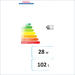Energieeffizienzlabel für Trinkwasserspeicher 100L, Energiekategorie A, 28W Verbrauch, 102L Kapazität.