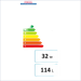 Energielabel für Warmwasserspeicher mit A-Klasse, 32 W Verbrauch und 114 Liter Kapazität. 📊💧