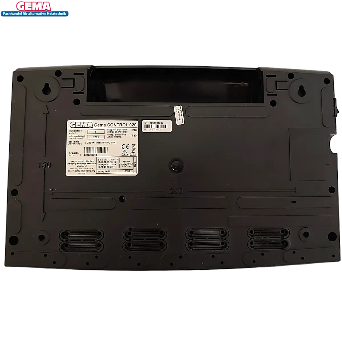 Schwarze elektronische Steuerungseinheit für Witterungsgeführte Regelung Gema Control 920 mit Internetmodul Econet Typ CT6