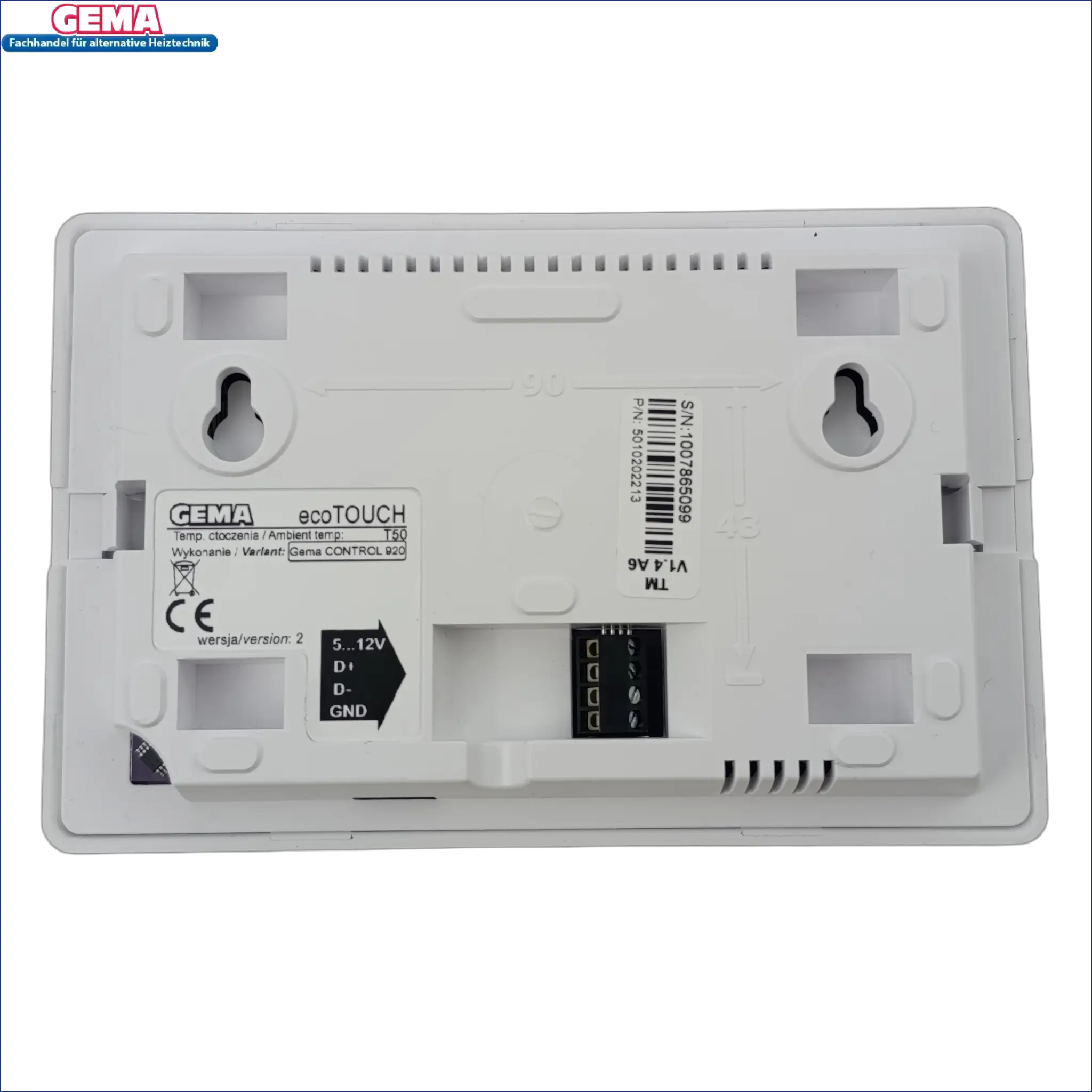 Weiße Gema ecoTouch Thermostat für Witterungsgeführte Regelung Gema Control 920 mit Internetmodul Econet Typ CT6